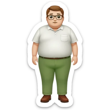 Fa fat man with glasses with a but chin and white shirt and green pants also brown shoes  sticker