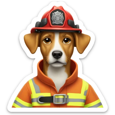 A dog wearing in a  firefighter outfit  sticker