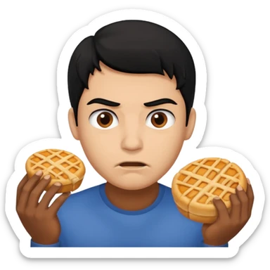 mach mir eine sportliche person mit schwarzen haaren die gerade offensichtlich heißhunger hat. Sie soll määnlich sein sticker