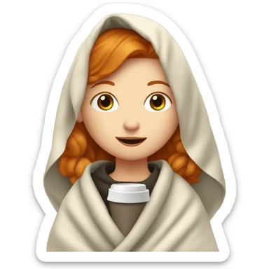 Ginger girl with blanket and a coffee sticker