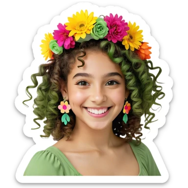 smiling girl with curly hair sticker