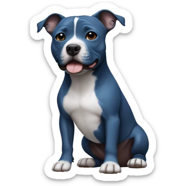 Small blue Staffordshire bull terrier with a white j on his chest sticker