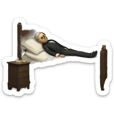 A sick man on a bed in 1870 sticker