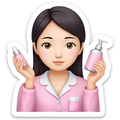 angelic asian girl doing skin care in pink pajamas sticker