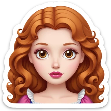 Garota branca como a neve, olhos grandes cor de mel, cílios longos, cabelos ruivos longos e ondulado curvatura 2a, boca média rosada sticker