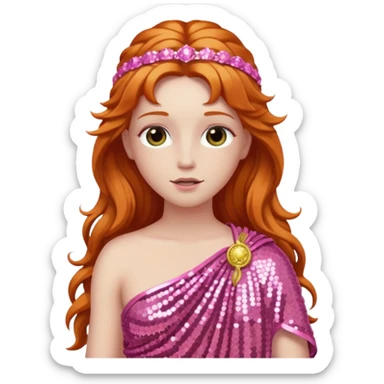 Venus from Roman Deities with long ginger hair, pink sequin toga sticker