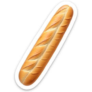 Cinematic Realistic Baguette Bread Emoji, showcasing a long, crusty baguette with a crisp exterior and soft interior rendered with lifelike textures and warm, rustic lighting. sticker