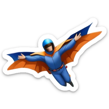 A daring wingsuit athlete soaring between towering mountains, with their wingsuit fully stretched, cutting through the air at high speed. The background features dramatic cliffs and a vast sky, emphasizing the thrill and freedom of base jumping. sticker