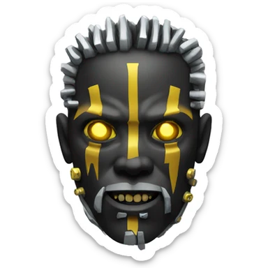black metal cyborg head with yellow goatee sticker