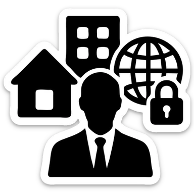 Ícono de real estate que refleje a nuestro cliente ideal: Empresarios y propietarios internacionales que necesitan vender, reinvertir o diversificar su portafolio en propiedades residenciales o comerciales en Miami, con absoluta confidencialidad y criterio. sticker