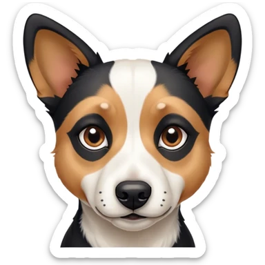 Black and white dog with pointy ears. Shepard and terrier face. mostly black and white. Only tan eyebrows sticker