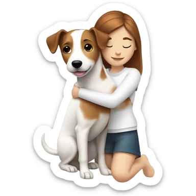 whit brown haired girl hugging jack russell terrier sticker