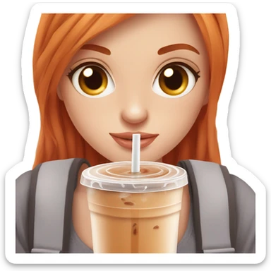 Beautiful fair skin long orange red hair girl brown eyes fair skin girly beautiful drinking straw iced ice coffee clean white beautiful sticker