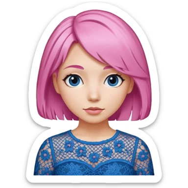 pink haired woman with lace patterned blue top sticker