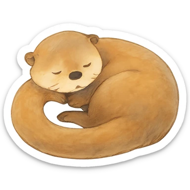 soft ghibli style sleeping otter curled up with gentle colors sticker