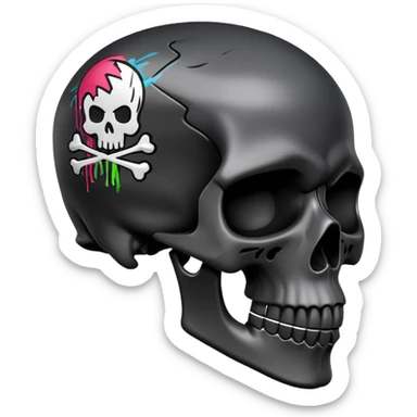 smooth black skull with graffiti brand logos, side view sticker