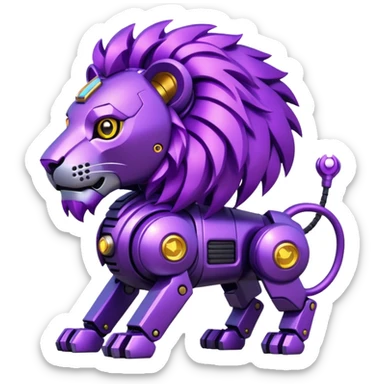 glitter mech lion purple cyberpunk sticker