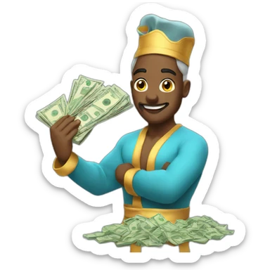 genie holding the big stack of money sticker