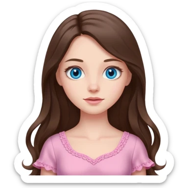 Spring pink goddess long brunette hair blue eyes sticker