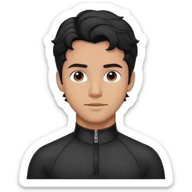 Man with wavy black hair wearing compression black long sleeve zippered collar shirt sticker