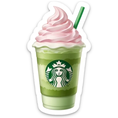 Clear Starbucks cup, no logo, with light pink drink, matcha foam, and whip cream on top sticker
