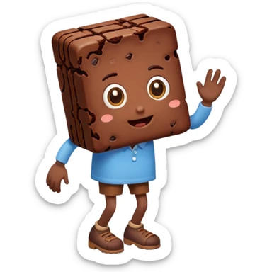 Create an animated character of a walking brownie, a brownie with animated eyes, hands, and feet. sticker