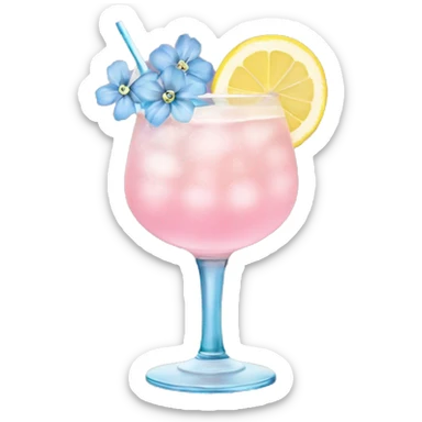 Ice pink lemon cocktail with blue small flowers  sticker