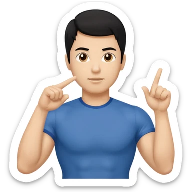 mach mir einen fitness trainer mit schwarzen haaren der seinen finger nach oben zeigt als hätte er eine idee sticker