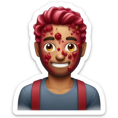 omni man with pomegranate juice on face sticker