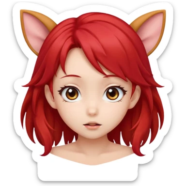 cute anime girl with ears, red blowing hair sticker