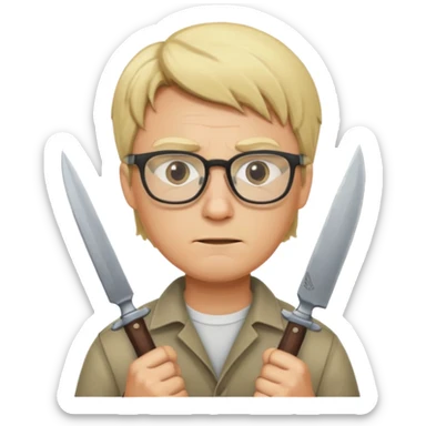 blonde man with glasses and knives sticker