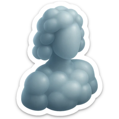 faceless person, facing straight, fully composed of white fluffy convex clouds, shoulder length, no shadows sticker