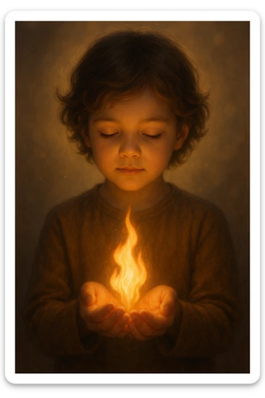 a child holding a fire sticker