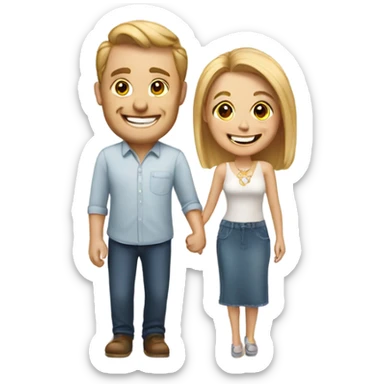 smiling couple with engagement ring sticker