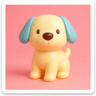               Transform {subject} into a soft vinyl figure with a smooth, glossy surface. The material should look slightly rubbery and tactile, with minimalistic curves and a matte-gloss hybrid finish. Use pastel or soft solid colors. The surface is seamless, with no visible textures or roughness. Studio lighting, vibrant background, clean, playful, designer toy aesthetic. {subject} = dog sticker