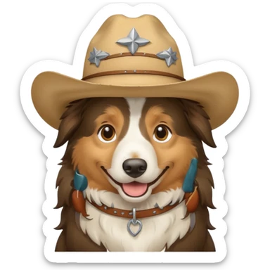 Collie Dog in cowboy hat smiling sticker