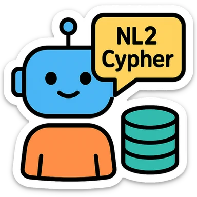colored icon of an AI agent named NL2Cypher with a speech bubble and database symbol sticker