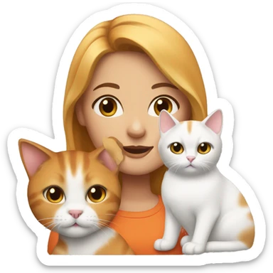 girl bronde with two cats, one orange cat and one white cat sticker