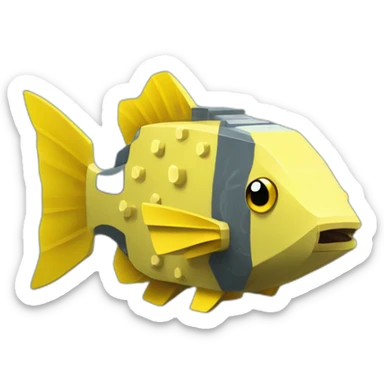 cube yellow fugu fish with two fins in minecraft style full size sticker