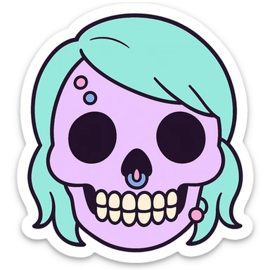 Add pastel-colored piercings to the pastel goth skull emoji, keep the style and pastel palette, with no background. sticker