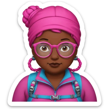 climber fat woman with dark pink bun hair and glassess sticker