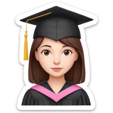 BRunette girl emoji with pink graduation cap sticker