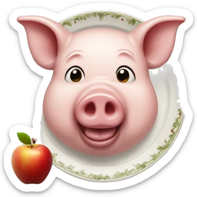 Pig on a serving platter with an apple in their mouth sticker