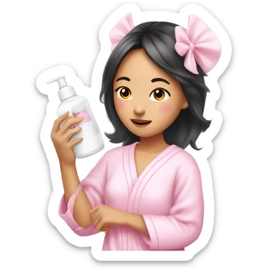 angelic asian girl doing skin care in pink pajamas sticker