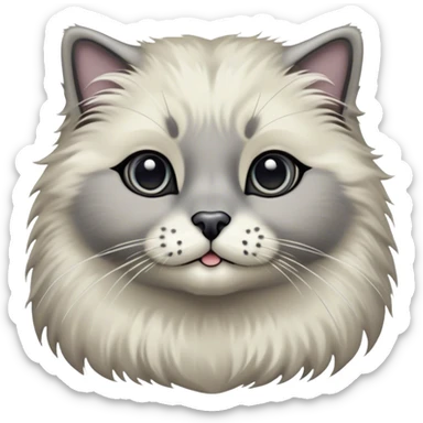 Cinematic Adorable Fluffy Grey Seal Ragdoll Cat Portrait Emoji, Head tilted cutely with big, sparkling eyes, soft grey fur with darker seal points on the ears, face, and paws, Simplified yet irresistibly adorable features, highly detailed, glowing with a soft, warm glow, high shine, affectionate and playful, stylized with a touch of whimsy, bright and endearing, soft glowing outline, capturing the essence of a curious and loving kitten, so cute it feels like it could leap out of the screen and snuggle up for a cuddle! sticker