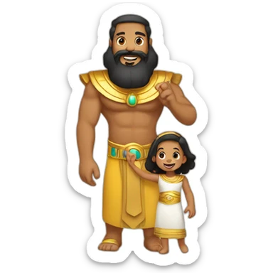 Pharao with beard playing with his 2 year old daughter sticker