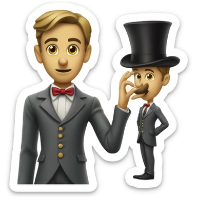 Pinocchio in a suit after lying. Had turned, long nose sticker