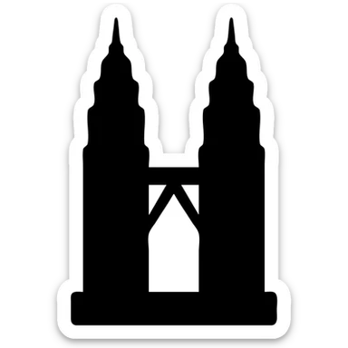 solid filled icon of the Petronas Towers with a slight perspective, suitable for slides sticker