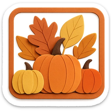 fall season scene in a square with layered leaves and pumpkins sticker