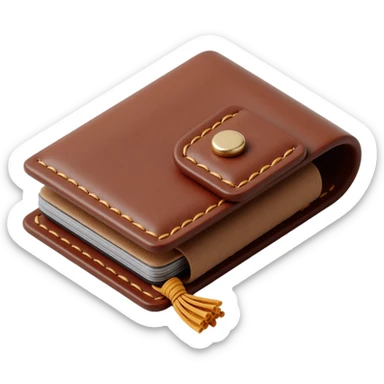 leather wallet with stitching, highly detailed, skeuomorphism icon style sticker